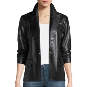 NWT Neiman Marcus 100% Leather One Button Blazer Size L Women’s Jacket Coat